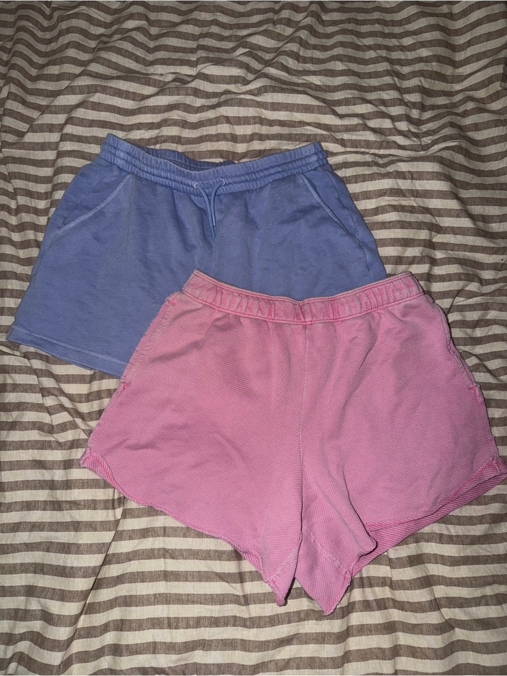 Women’s Pink and Blue Casual Lounge Shorts - Soft Elastic Waist